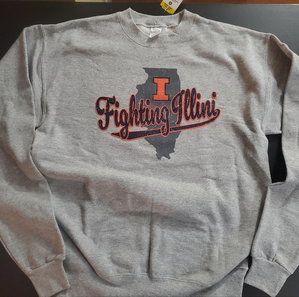 NWT University of Illinois Fighting Illini Grey Crew Sweatshirt Medium (Unisex)